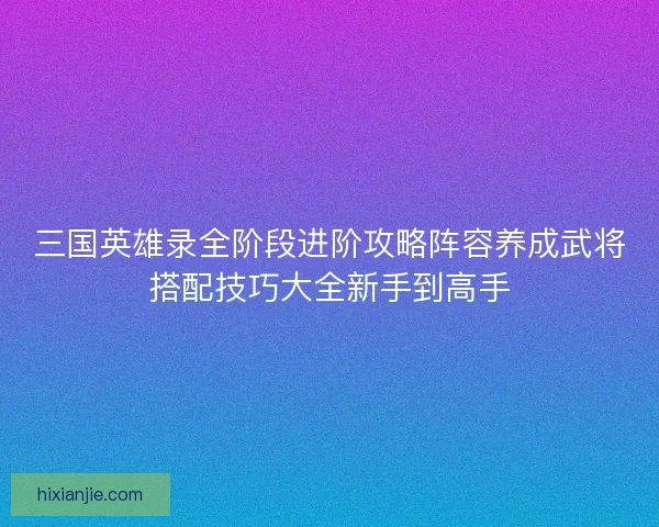 三国英雄录全阶段进阶攻略阵容养成武将搭配技巧大全新手到高手